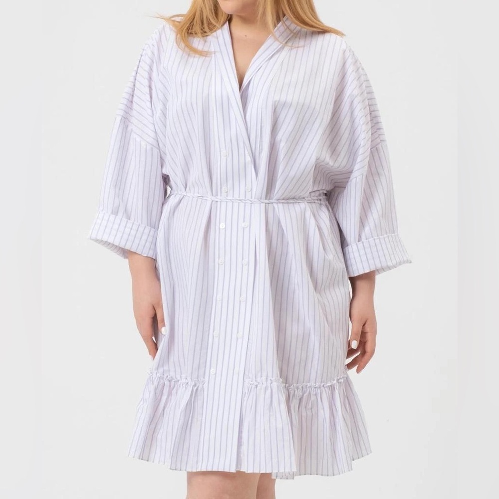 NWT Harshman Nebbi Caftan Dress Lavender Stripe Linen Cotton 3X